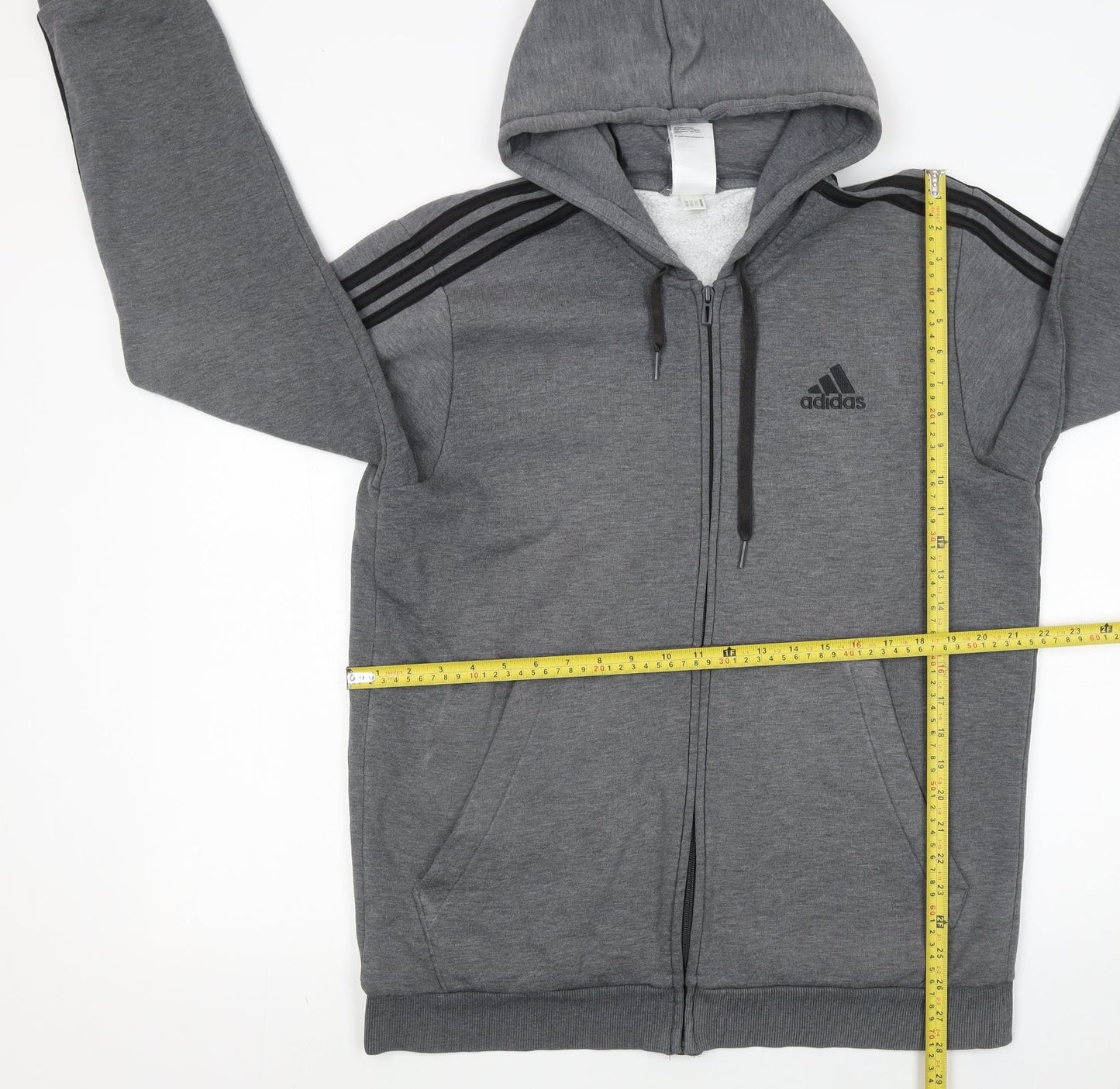 Adidas Men Grey Full Zip Hoodie L Logo Sportswear