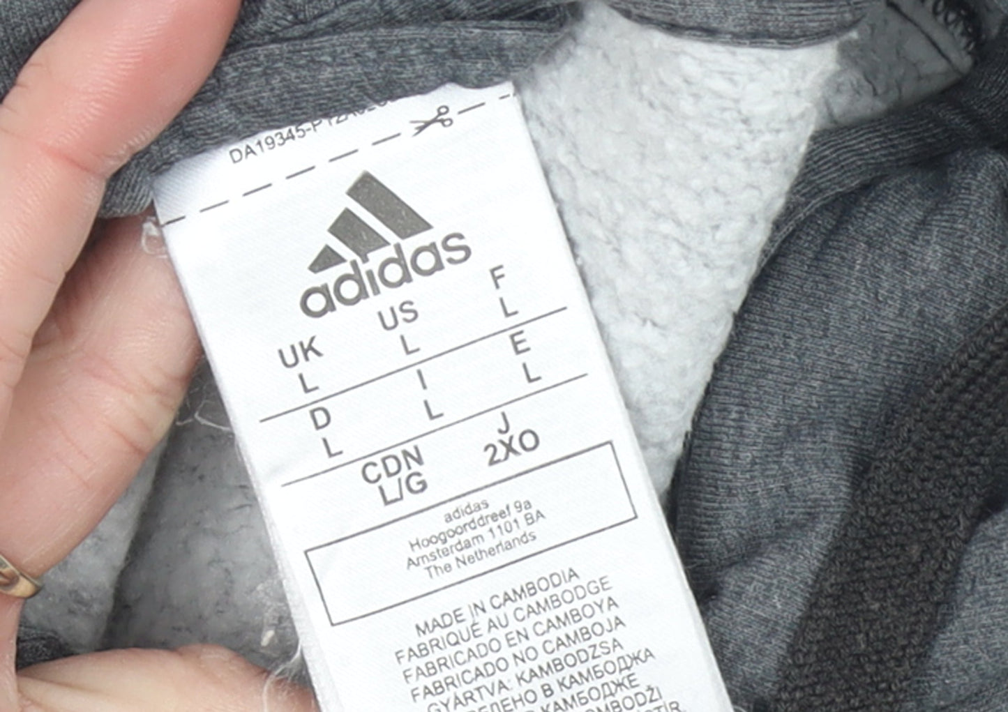 Adidas Men Grey Full Zip Hoodie L Logo Sportswear