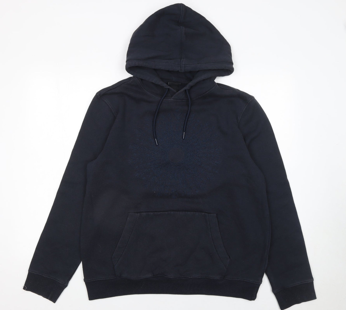 H&M Women's Black Pullover Hoodie Size 12 Cotton Blend Embroidered