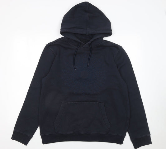 H&M Women's Black Pullover Hoodie Size 12 Cotton Blend Embroidered