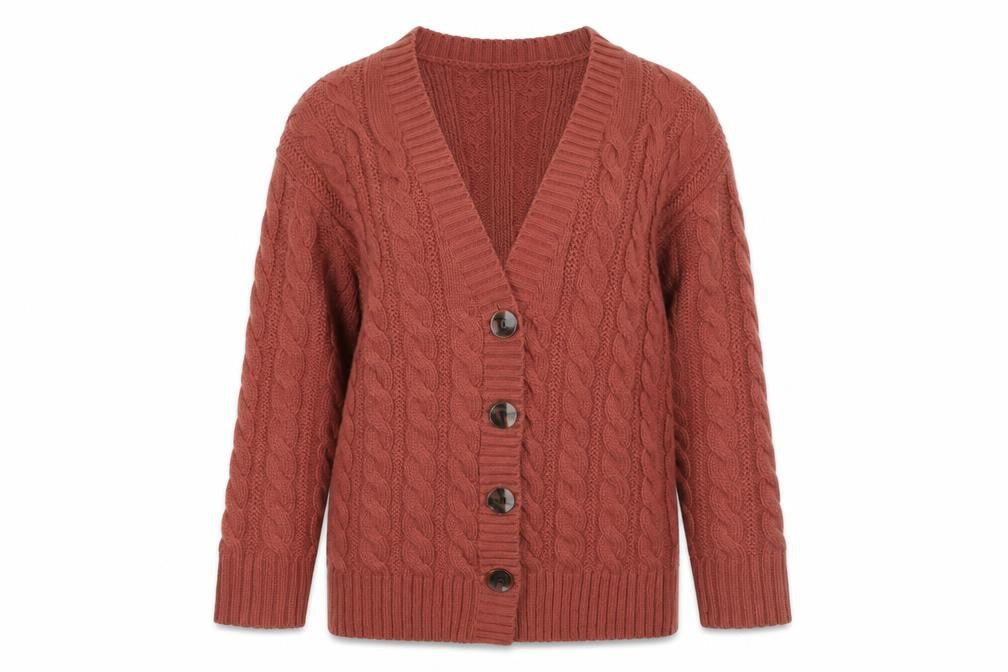 Next Womens Brown Cable Knit Wool Blend Cardigan XS