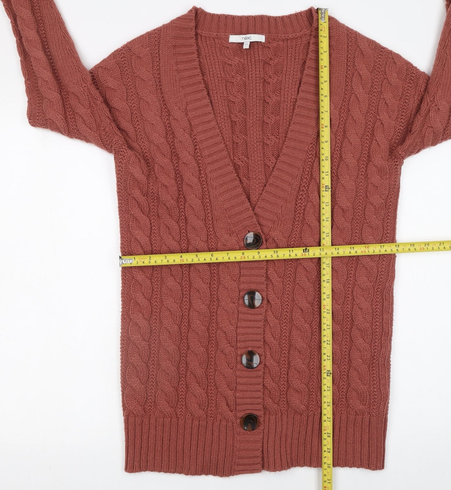 Next Womens Brown Cable Knit Wool Blend Cardigan XS