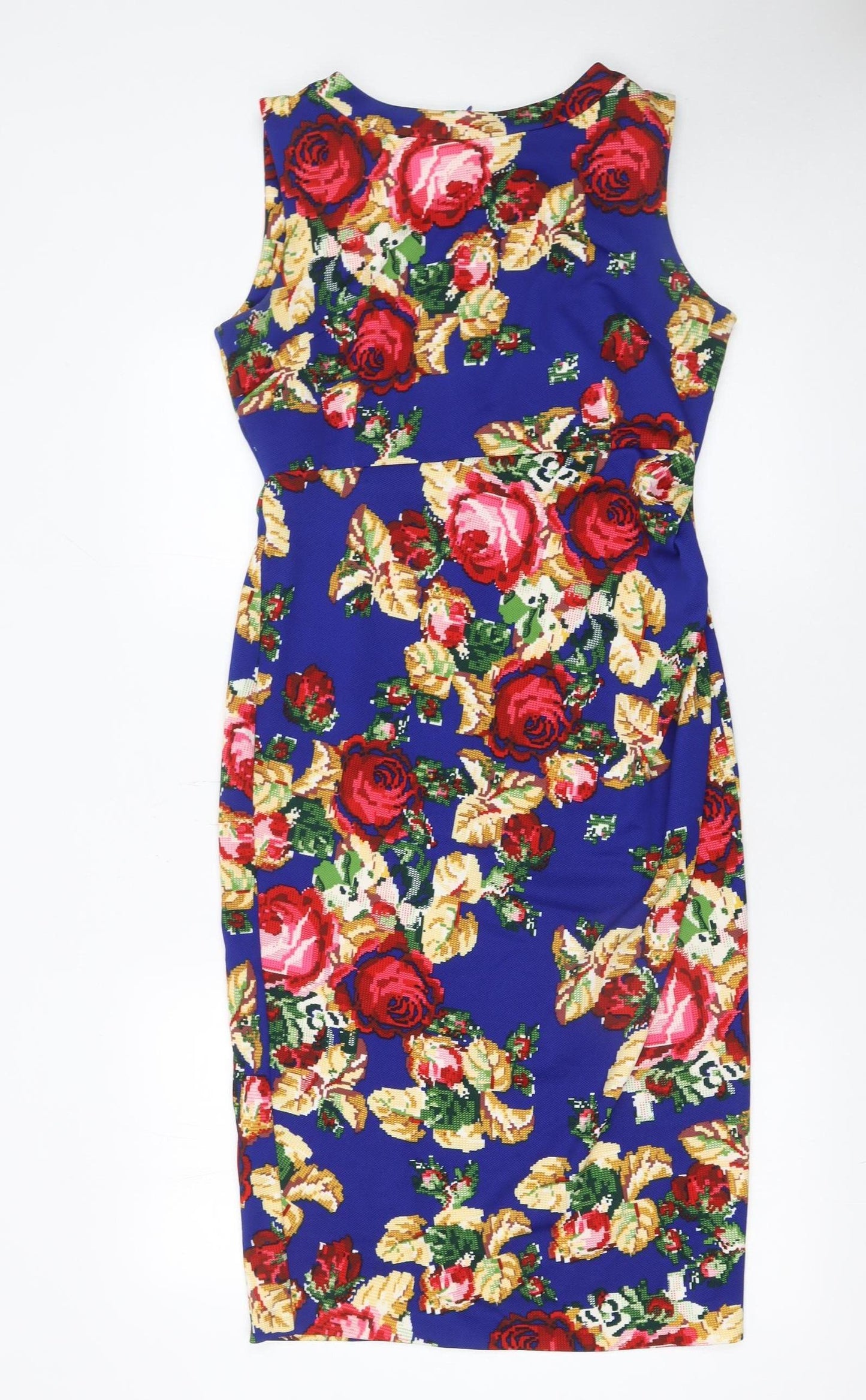 Vesper Women Blue Floral Bodycon Sleeveless Knee Length Dress Size 14