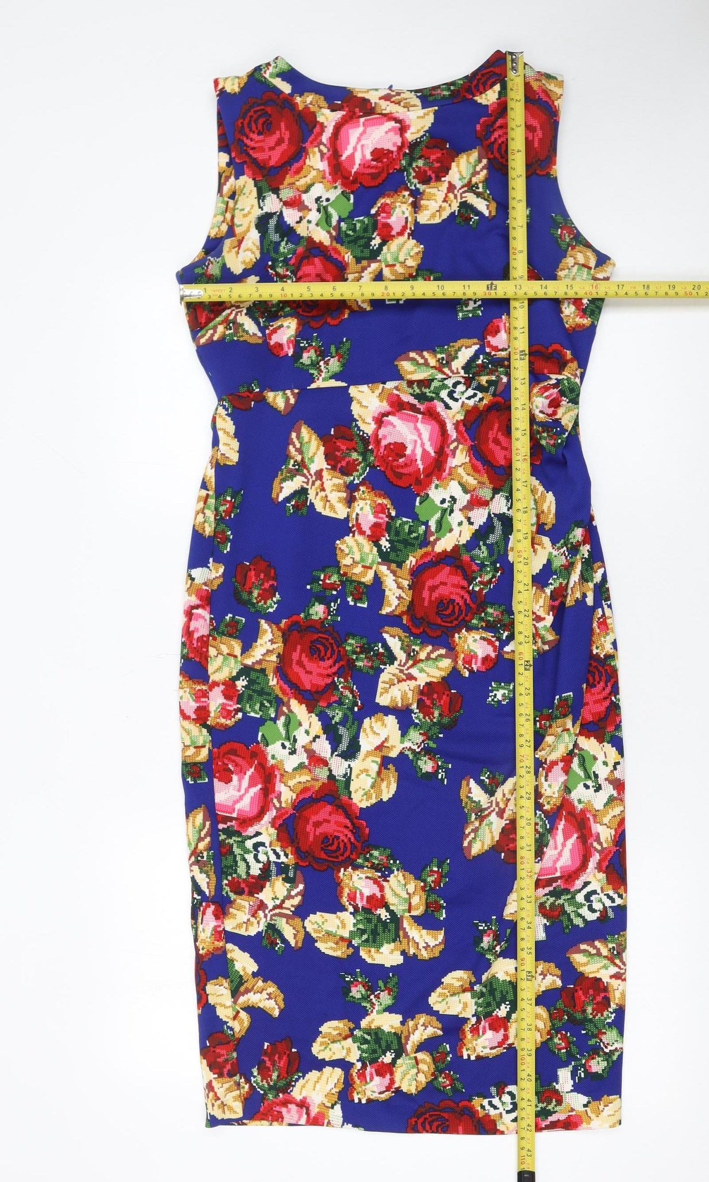 Vesper Women Blue Floral Bodycon Sleeveless Knee Length Dress Size 14