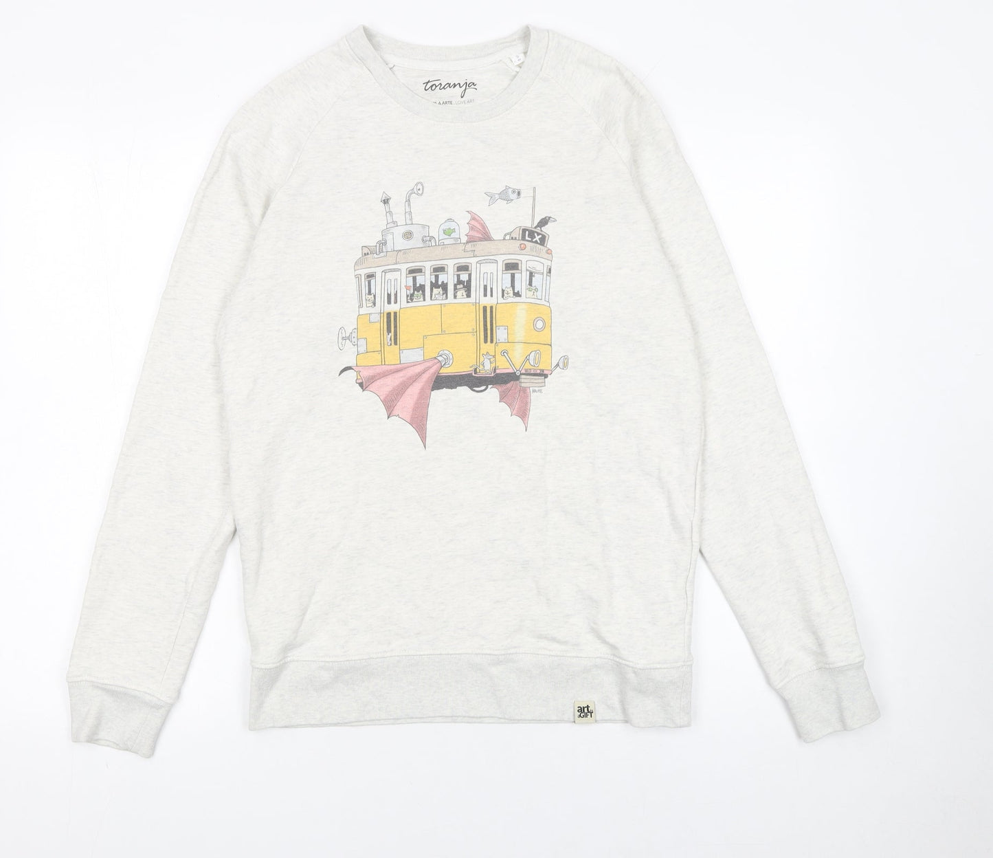 Toranja Women Grey Graphic Tram Sweatshirt XS Organic Cotton Blend