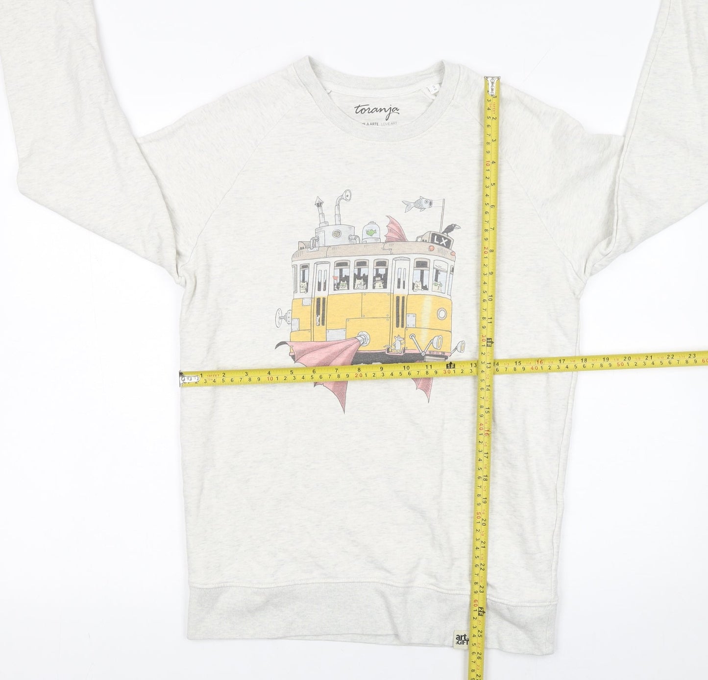 Toranja Women Grey Graphic Tram Sweatshirt XS Organic Cotton Blend