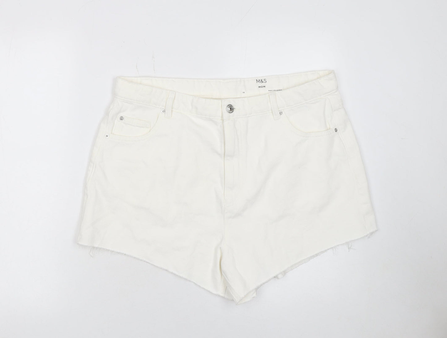 Marks and Spencer Women Ivory Cotton High Waist Mom Shorts Size 18