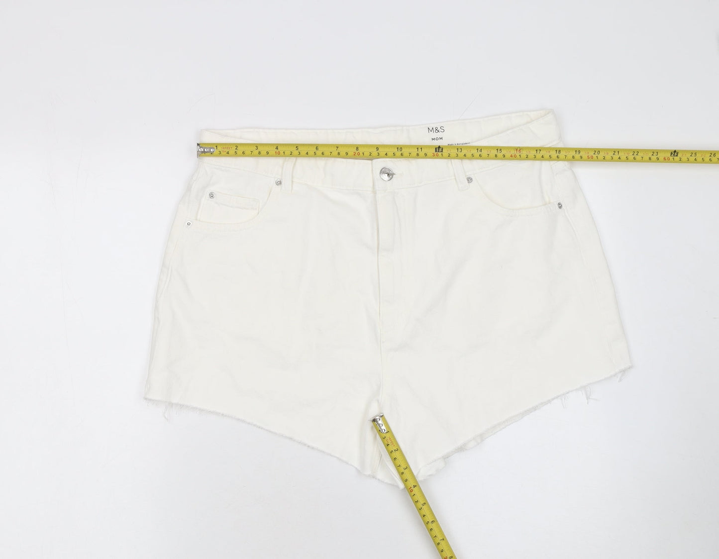 Marks and Spencer Women Ivory Cotton High Waist Mom Shorts Size 18