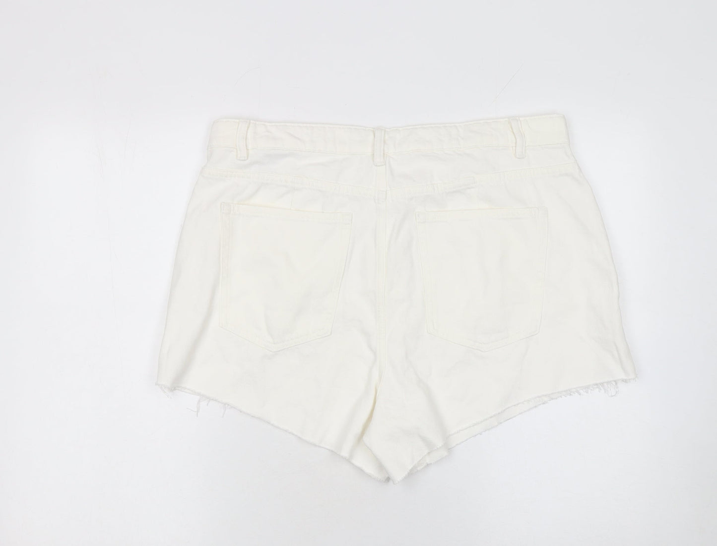 Marks and Spencer Women Ivory Cotton High Waist Mom Shorts Size 18