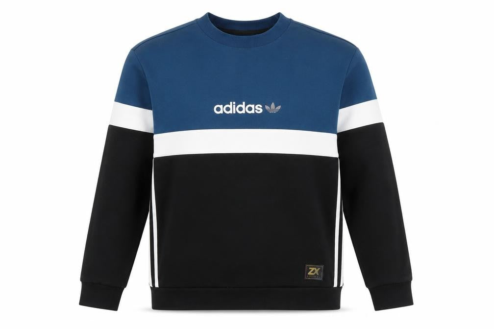Adidas Men Blue Colour Block Pullover Sweatshirt M Regular Fit