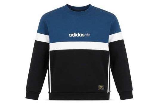 Adidas Men Blue Colour Block Pullover Sweatshirt M Regular Fit