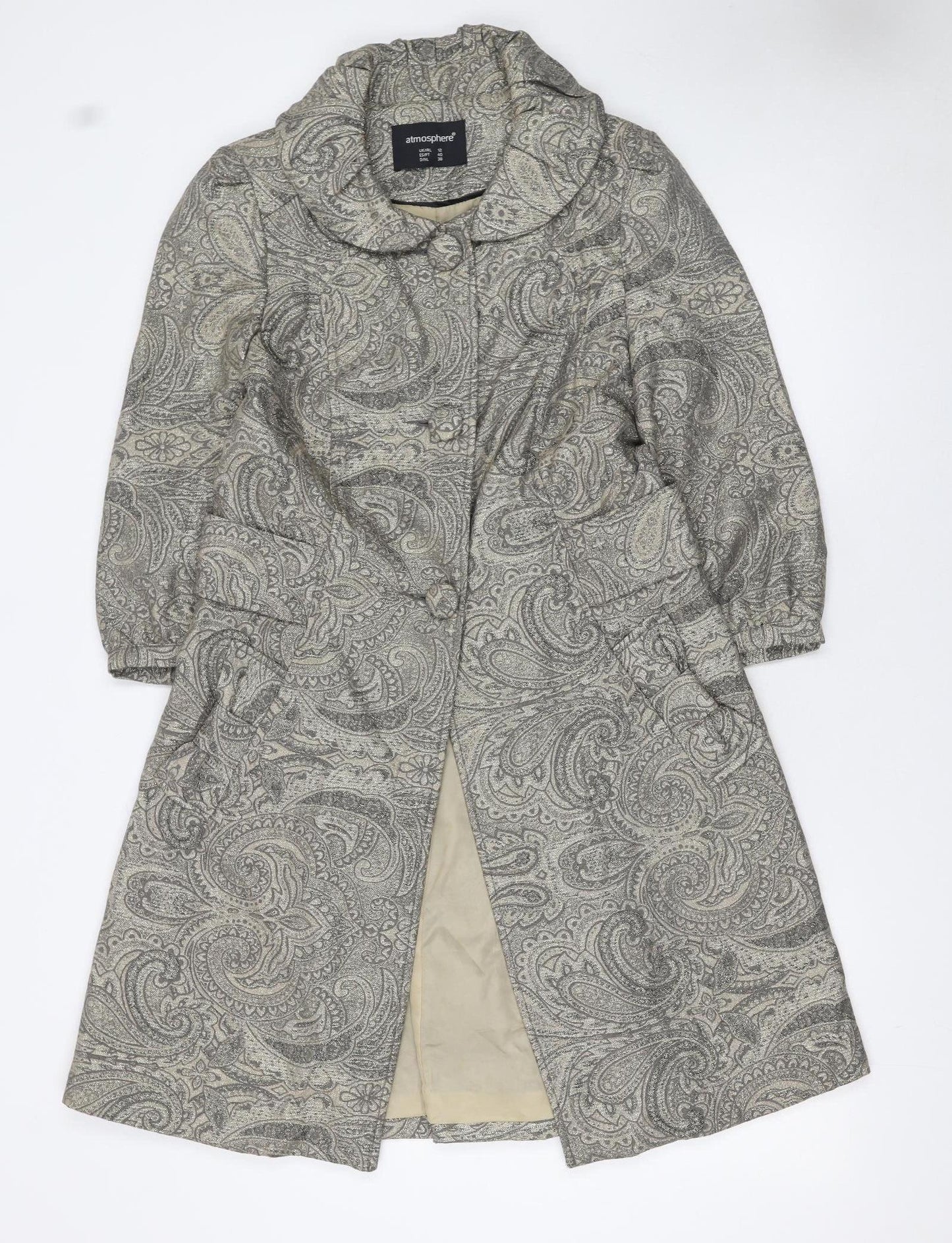 Atmosphere Womens Grey Paisley Long Trench Coat Size 12