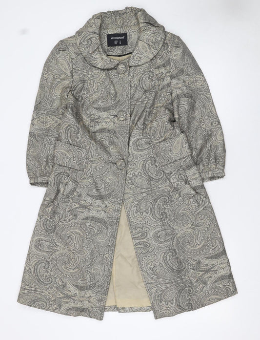 Atmosphere Womens Grey Paisley Long Trench Coat Size 12