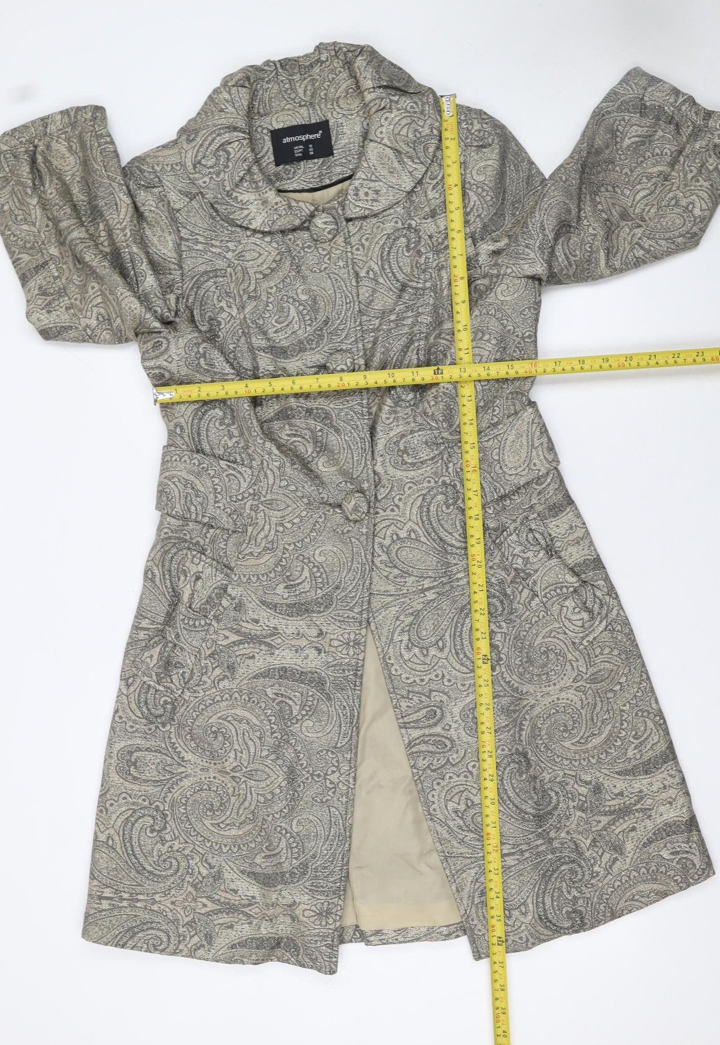 Atmosphere Womens Grey Paisley Long Trench Coat Size 12