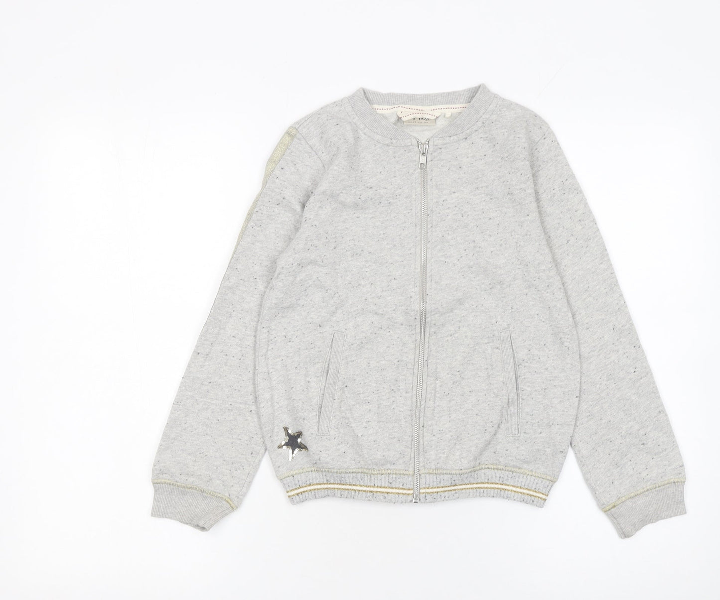 Next Girls Grey Full Zip Sweatshirt 11 Years Cotton Blend Glitter Trim