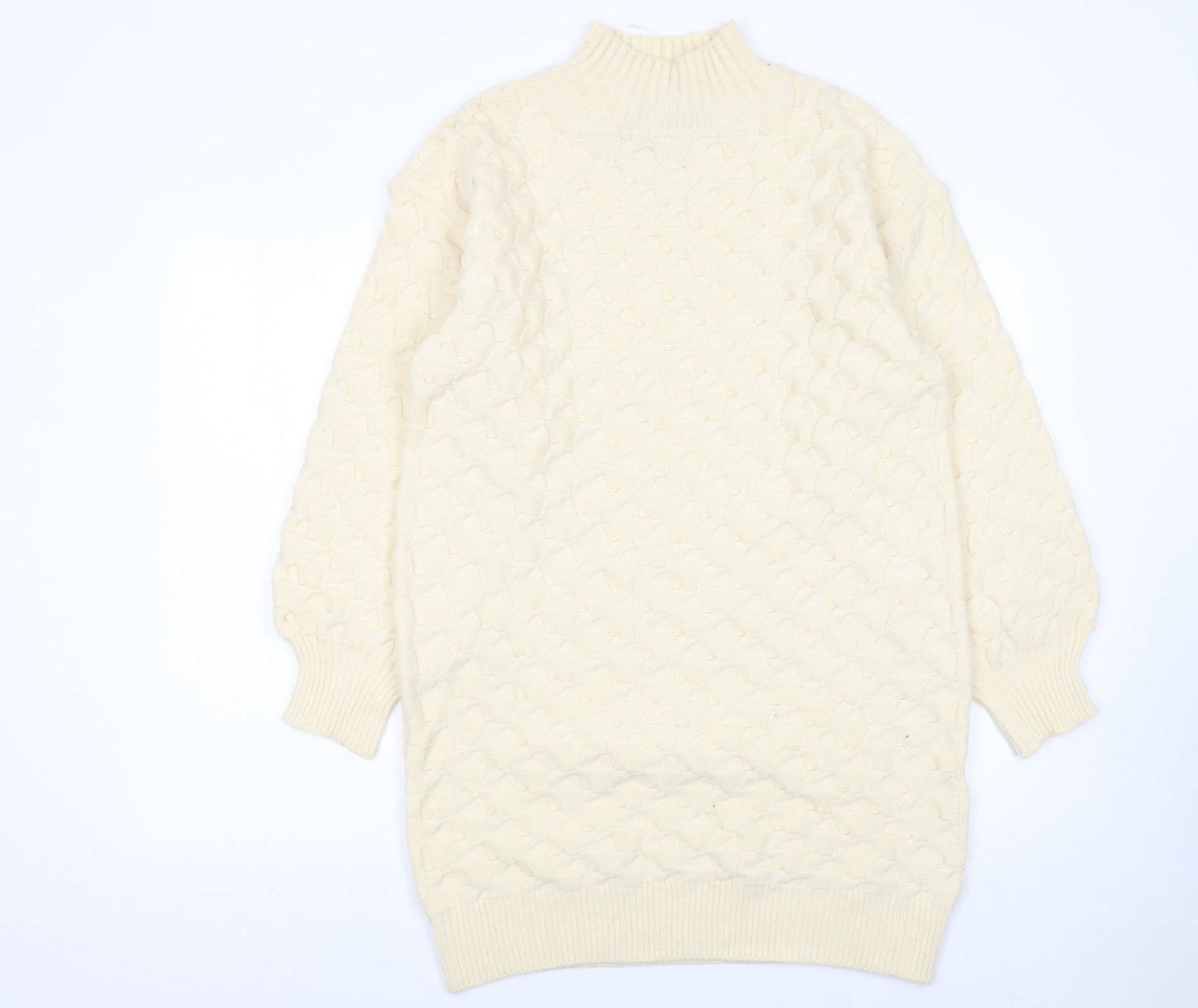 Wild Flower Women Ivory Knit Jumper Dress S/M High Neck Long Sleeve
