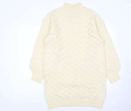 Wild Flower Women Ivory Knit Jumper Dress S/M High Neck Long Sleeve