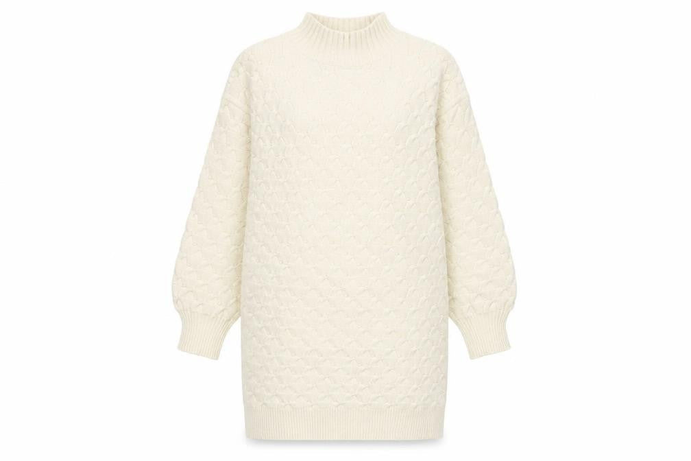Wild Flower Women Ivory Knit Jumper Dress S/M High Neck Long Sleeve