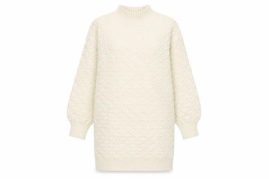 Wild Flower Women Ivory Knit Jumper Dress S/M High Neck Long Sleeve