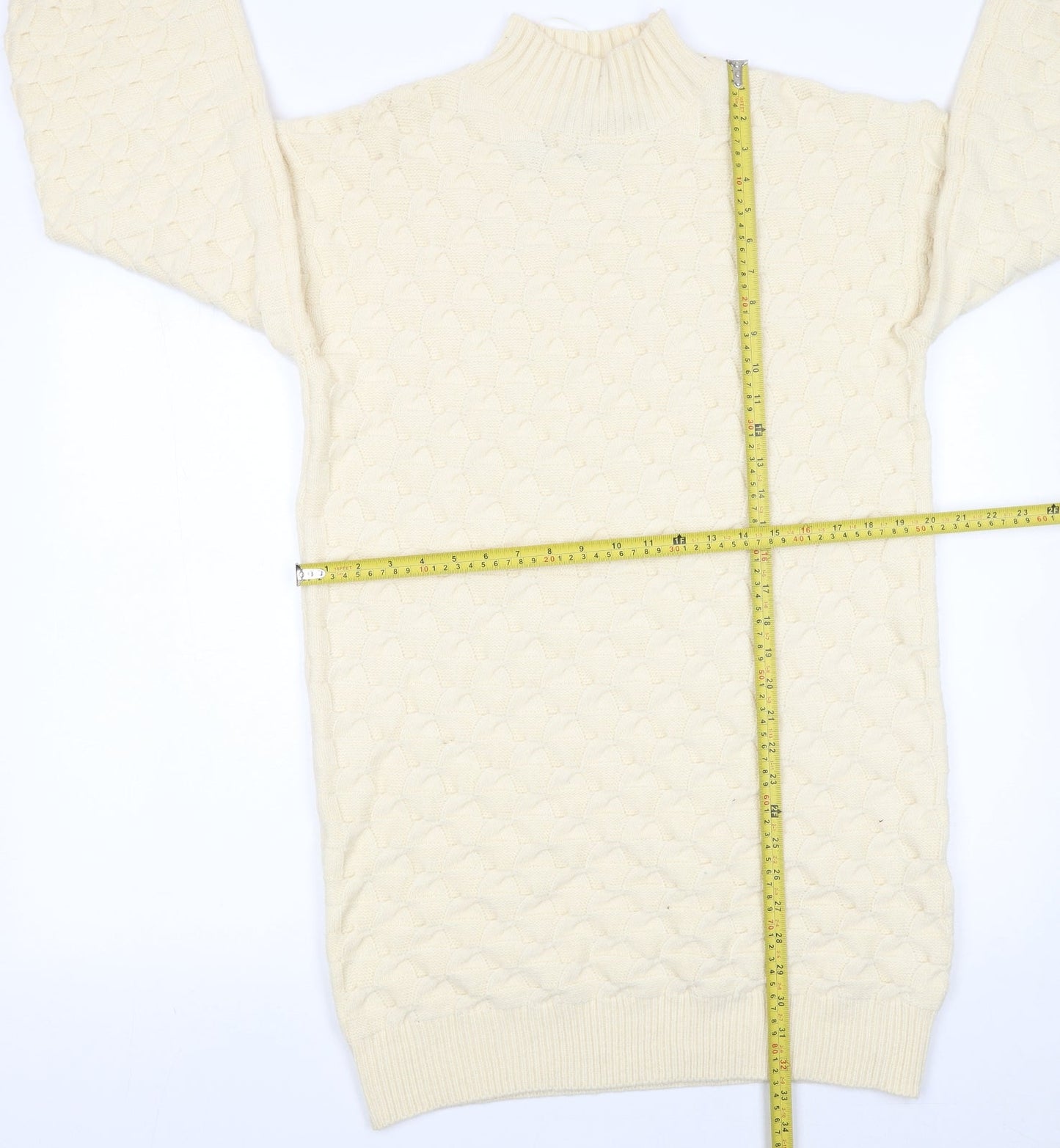 Wild Flower Women Ivory Knit Jumper Dress S/M High Neck Long Sleeve