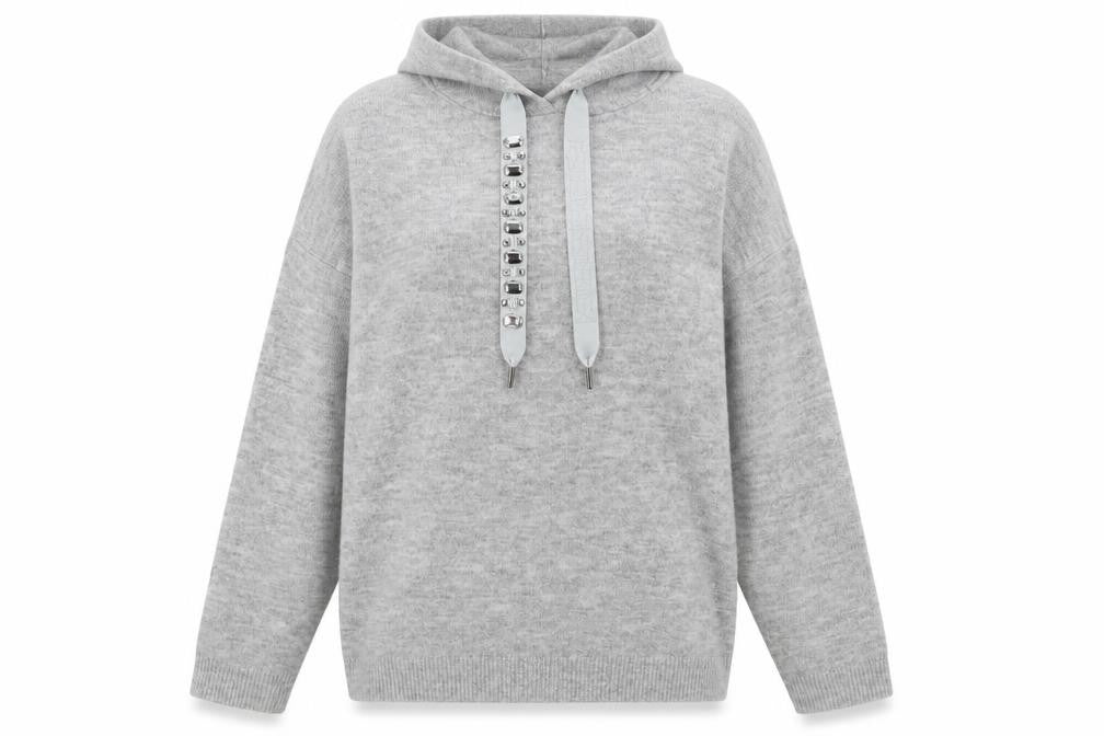 Dunnes Women Grey Marl Hoodie Small Acrylic Blend Beaded Drawstring