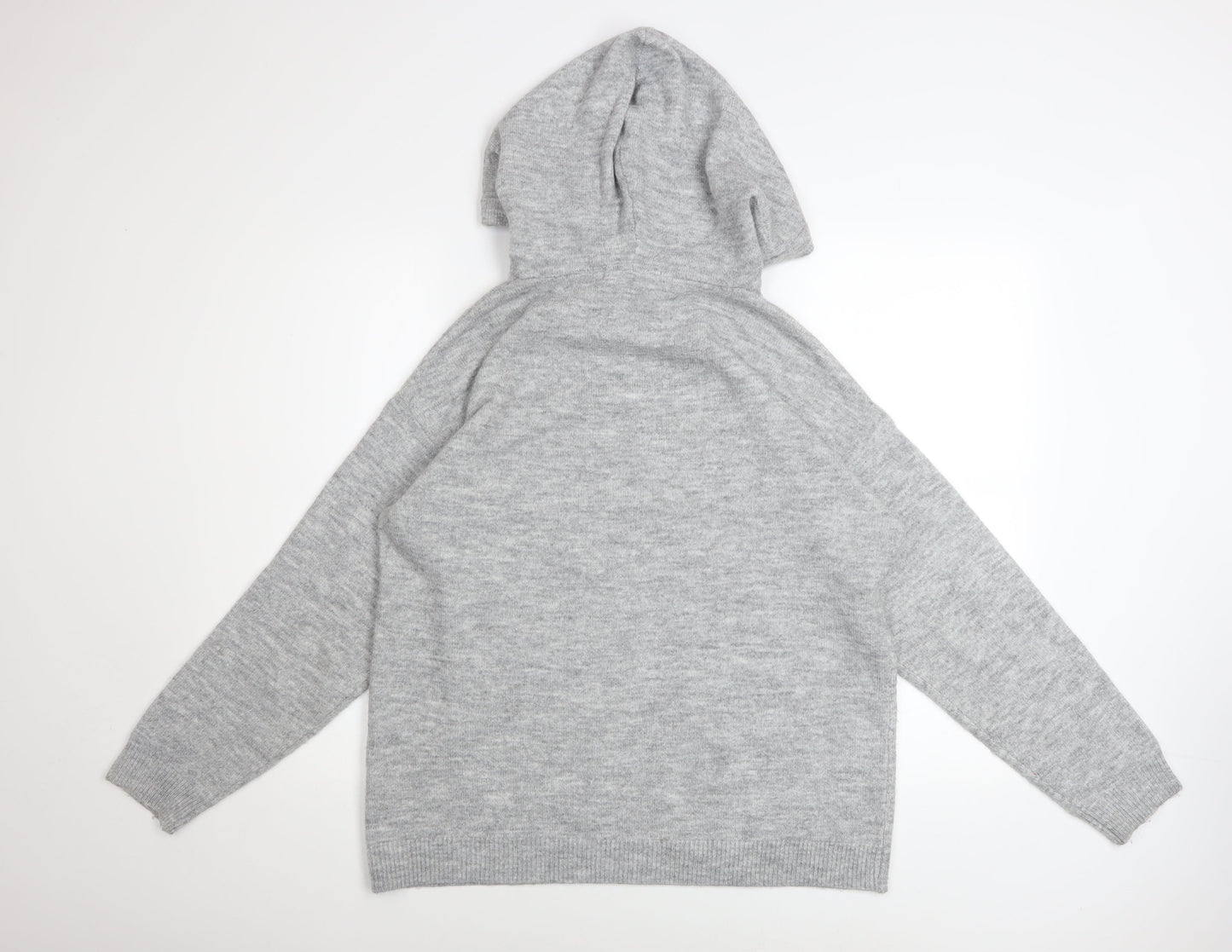 Dunnes Stores Women Grey Marl Hoodie Small Acrylic Blend Beaded Drawstring