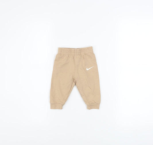 Nike Unisex Baby Beige Jogger Trousers 3-6 Months Cotton Blend