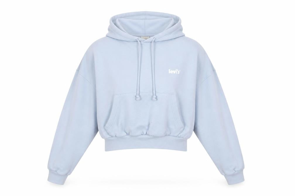 Levi's Women's Blue Pullover Cropped Hoodie Size M Cotton Blend