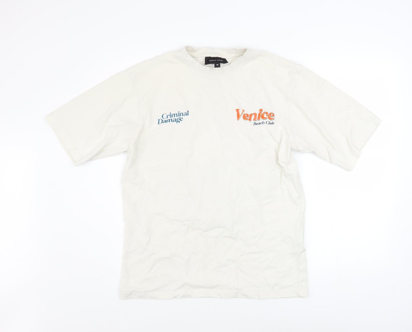 Criminal Damage Men’s White Venice Beach Club Graphic Cotton T-Shirt M