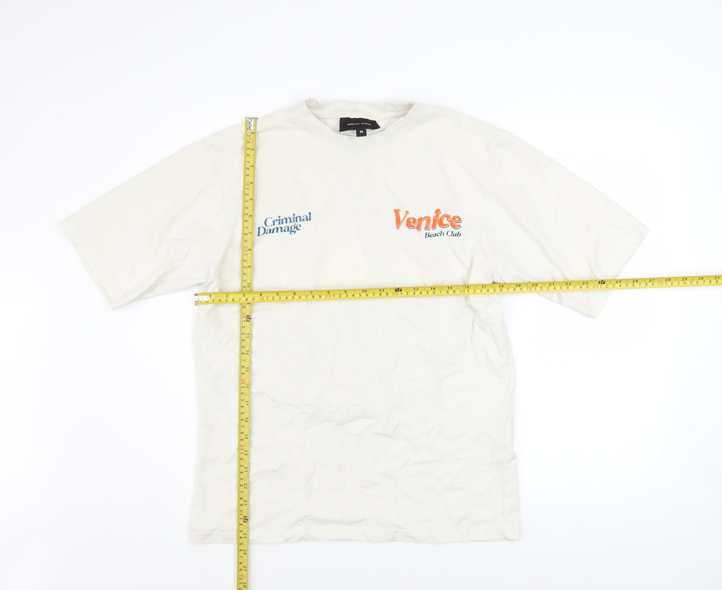 Criminal Damage Men’s White Venice Beach Club Graphic Cotton T-Shirt M