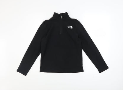 Additional front view of The North Face boys’ black fleece 1/4 zip pullover sweatshirt, size M