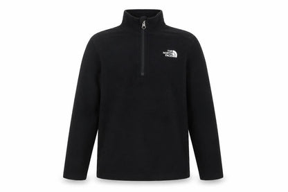 Front view of The North Face boys’ black fleece 1/4 zip pullover sweatshirt, size M