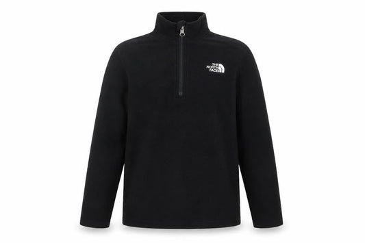 Front view of The North Face boys’ black fleece 1/4 zip pullover sweatshirt, size M