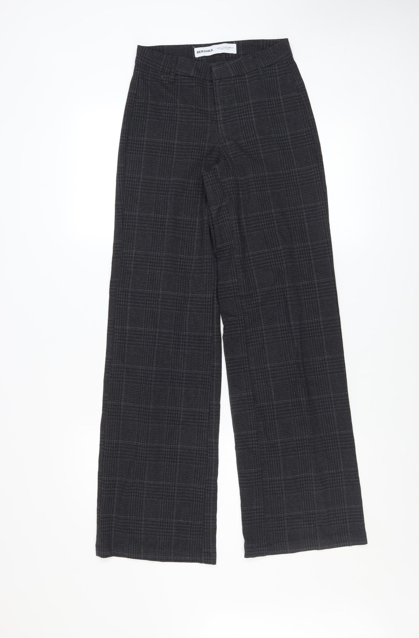 Bershka Women’s Grey Check Wide-Leg Trousers Size 4