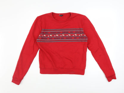 Additional front view of M&Co girls’ red ski fair isle pullover sweatshirt 15 years