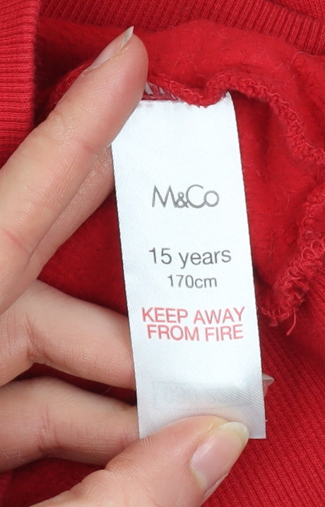 M&Co Girls Red Ski Fair Isle Pullover Sweatshirt 15 Years