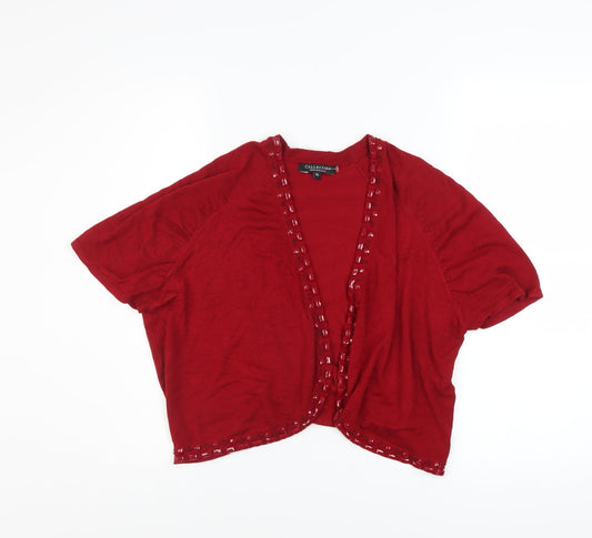 Debenhams Women Red Beaded Open Knit Shrug Size 16