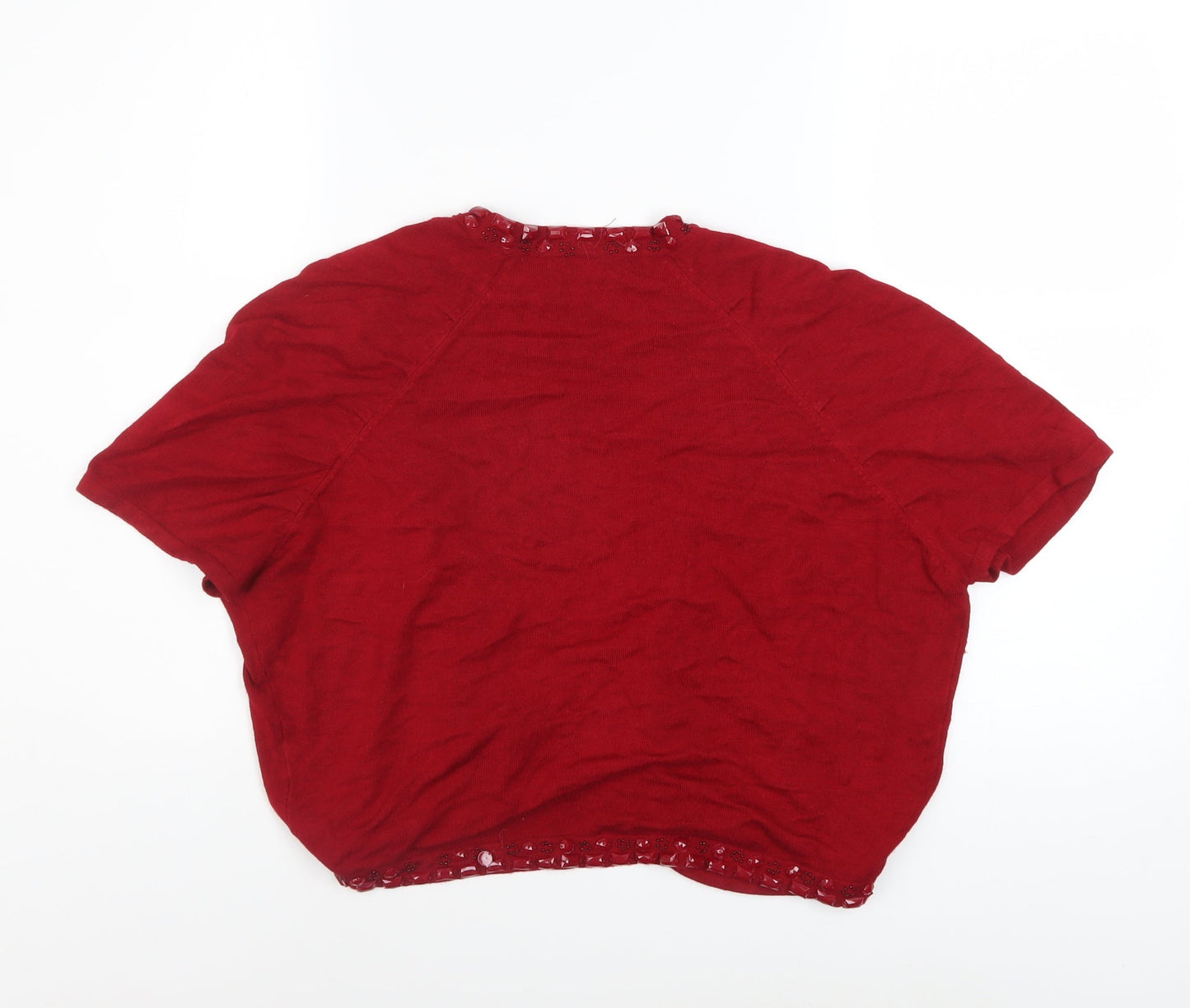 Debenhams Women Red Beaded Open Knit Shrug Size 16