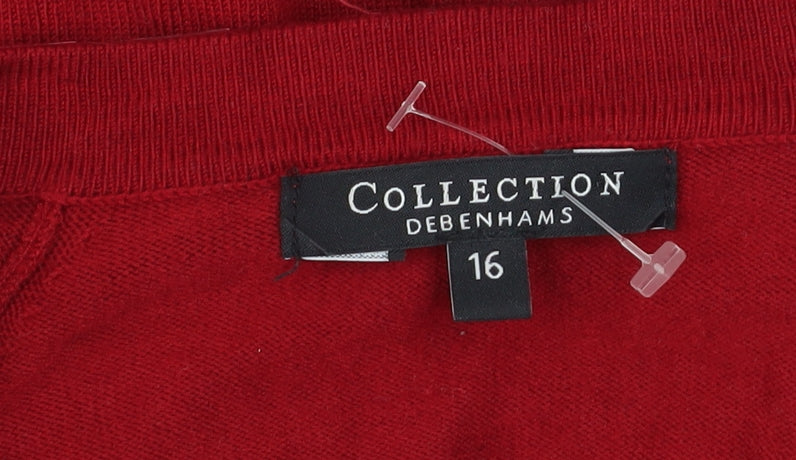 Debenhams Women Red Beaded Open Knit Shrug Size 16