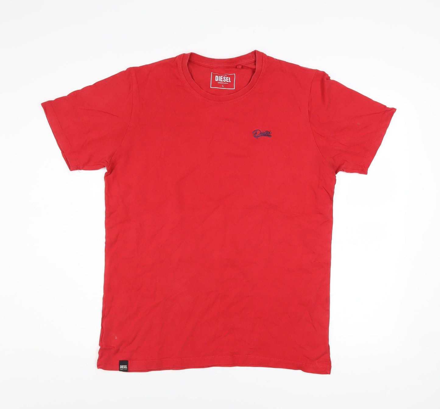 Diesel Men’s Red Cotton Crew Neck Short Sleeve T-Shirt L