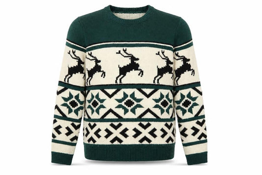Topman Men’s Green Christmas Reindeer Fair Isle Wool Blend Jumper M