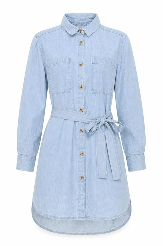 ASOS DESIGN Womens Blue Denim Shirt Dress UK 10 Long Sleeve Belted