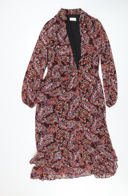Savida Women Multicoloured Paisley Midi Wrap Dress Size 10