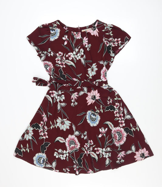 Billie & Blossom Petite Women's Red Floral Fit & Flare Dress UK 12
