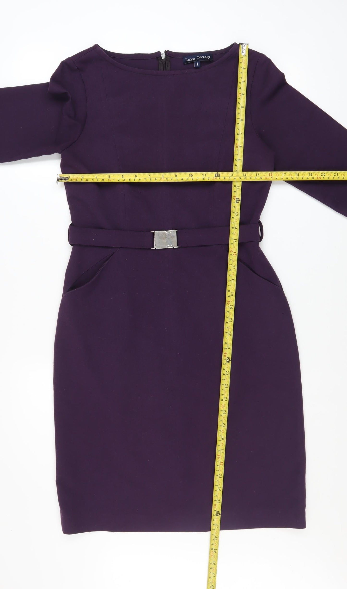 Luke Lovely Women's Purple Sheath Belted Knee Length Dress Size 8