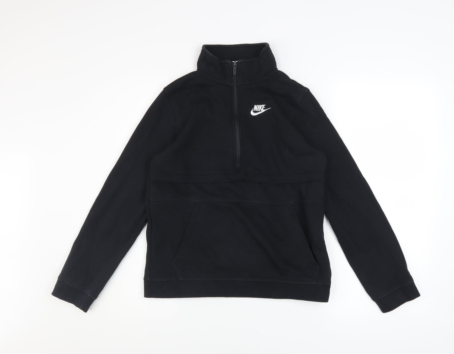 Nike Boys Black L 1/2 Zip Pullover Sweatshirt Cotton Blend Logo Top