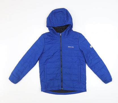 Additional front view of Regatta boys’ blue hooded puffer jacket 9-10 years insulated winter coat