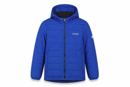 Front view of Regatta boys’ blue hooded puffer jacket 9-10 years insulated winter coat