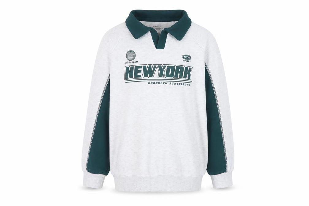Primark Girls Grey Collared Pullover Sweatshirt 11-12 Years New York Graphic