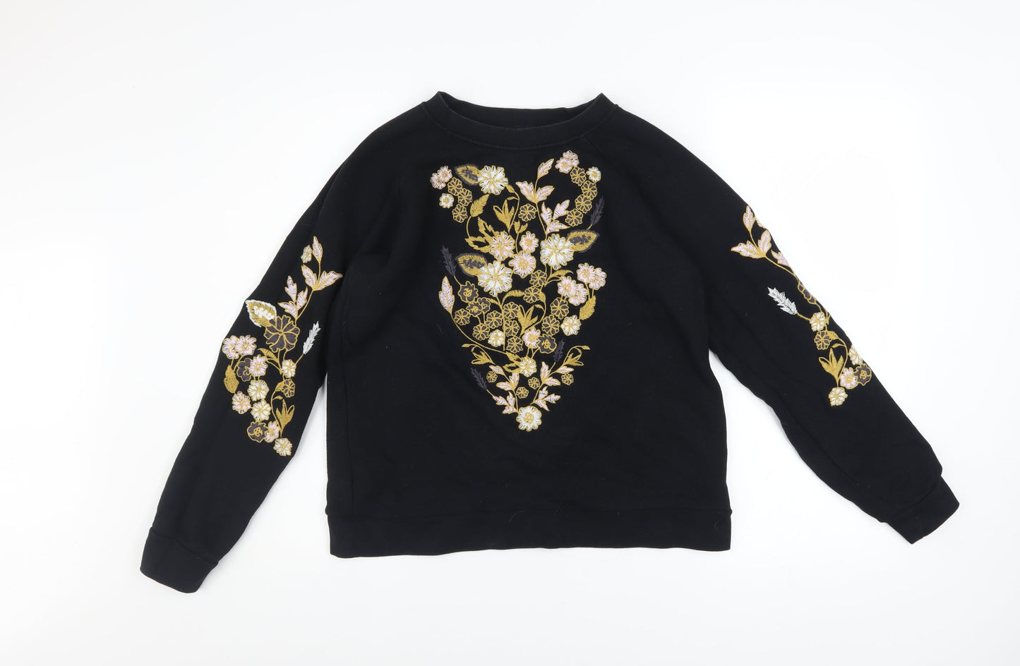 Whistles Women Black Embroidered Floral Cotton Pullover Sweatshirt S